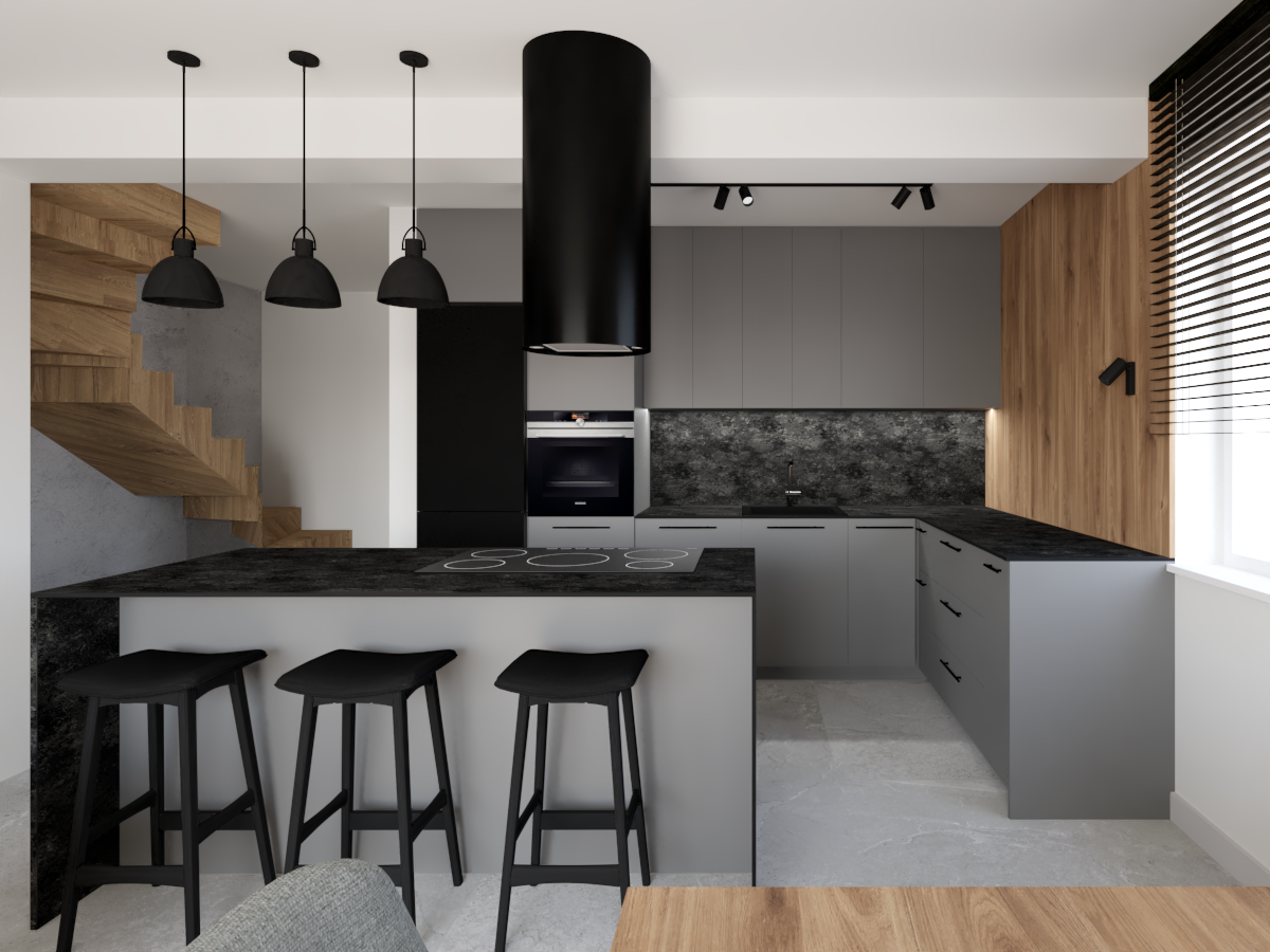 Projekt mieszkania w szarościach, Dachowa 2023