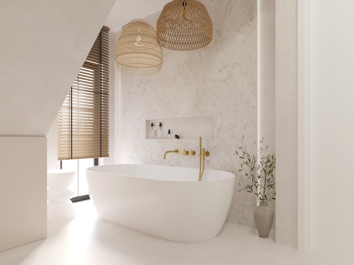 Łazienka na poddaszu w domku z lat 30